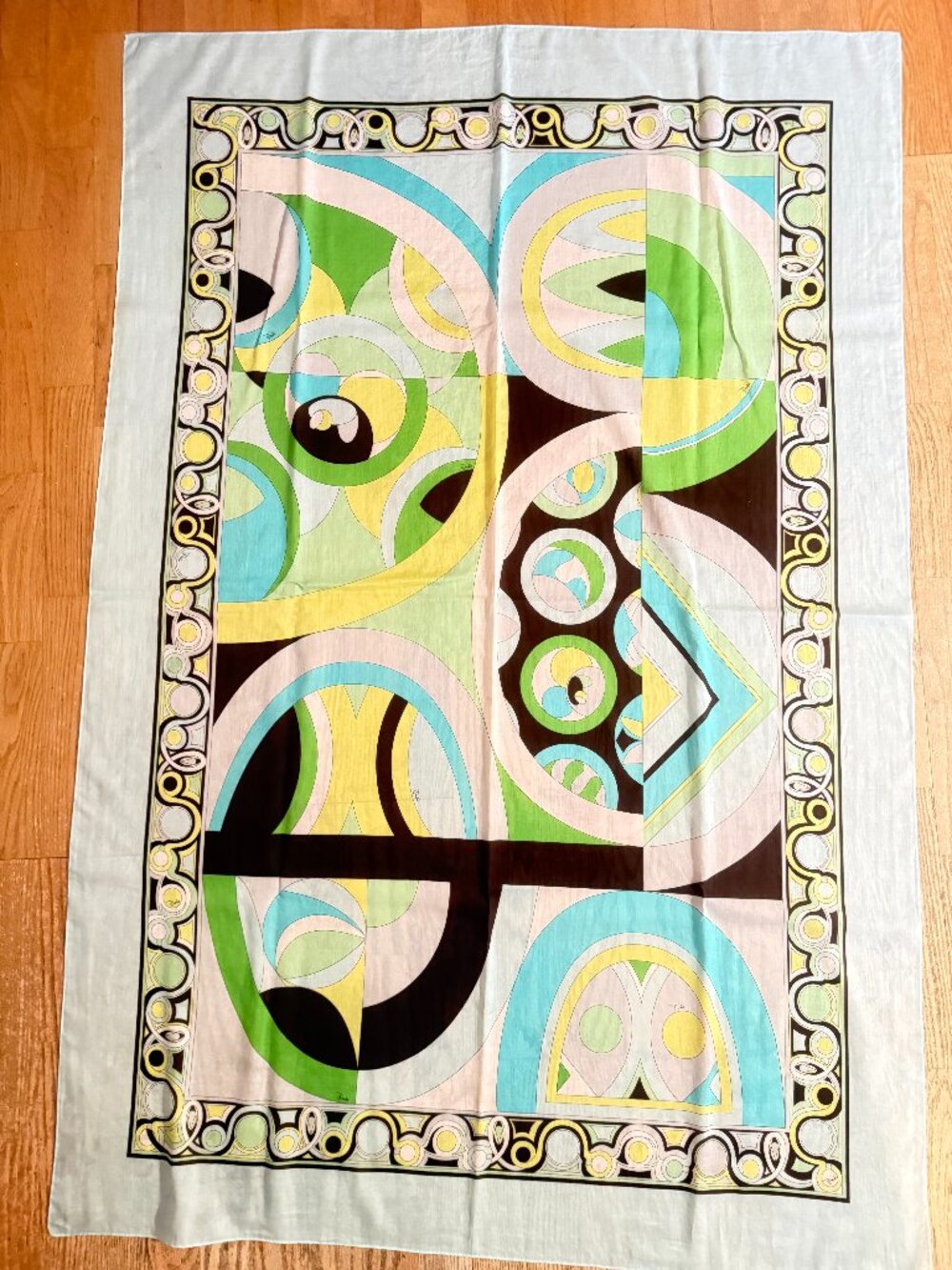 VINTAGE EMILIO PUCCI SCARF SARONG LARGE 39" X 58" ABSTRACT GEOMETRIC BLUE GREEN